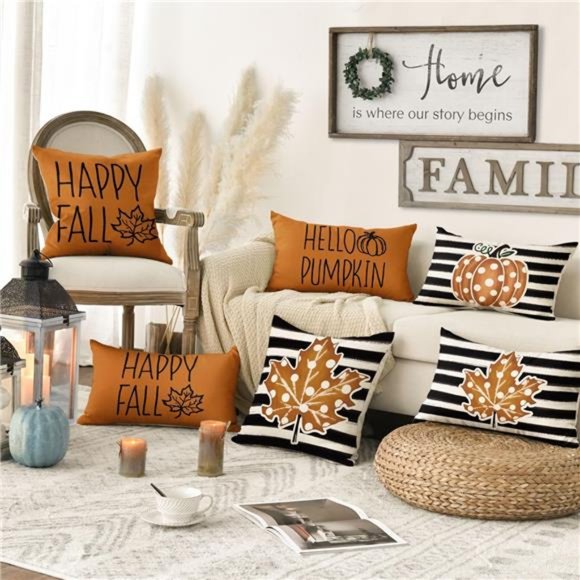 Amazon.com: Set of 4 Blue Fall Pillow Covers, Thanksgiving  Set of 4, Happy Fall Hello Pumpkin Throw Pillow Covers, 12 x 20\